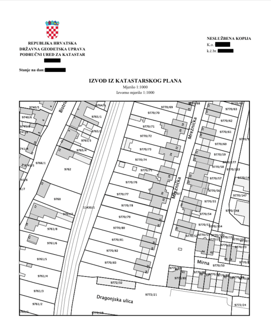 primjer izvoda iz katastrarskog plana
