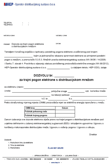 primjer potvrde za trajni pogon